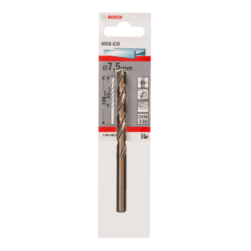Forets à métaux rectifiés HSS-Co, DIN 338 7,5 x 69 x 109 mm