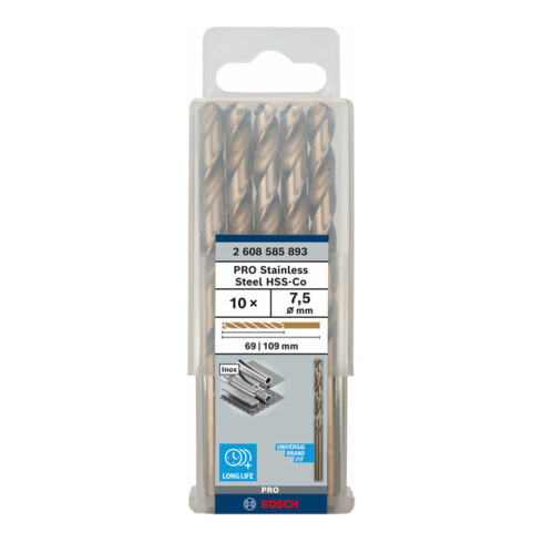 Forets à métaux rectifiés HSS-Co, DIN 338 7,5 x 69 x 109 mm
