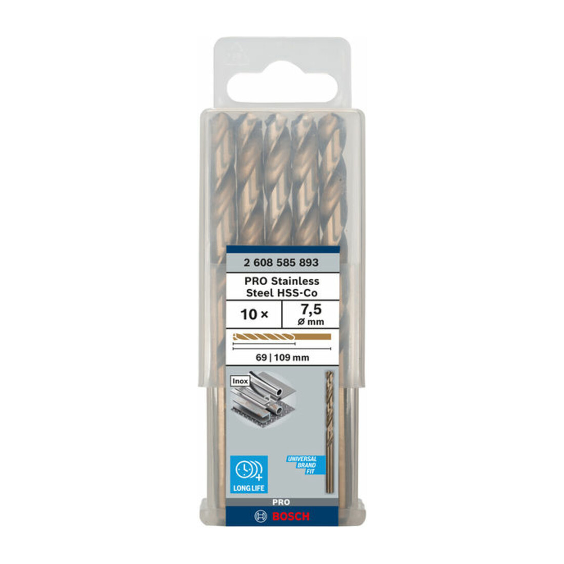 Forets à métaux rectifiés HSS-Co, DIN 338 7,5 x 69 x 109 mm