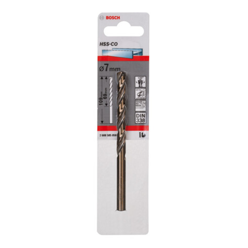 Forets à métaux rectifiés HSS-Co, DIN 338 7 x 69 x 109 mm