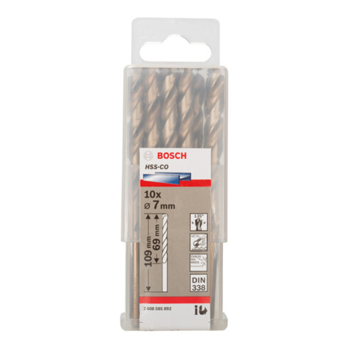Forets à métaux rectifiés HSS-Co, DIN 338 7 x 69 x 109 mm