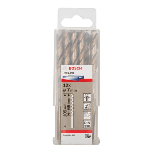 Forets à métaux rectifiés HSS-Co, DIN 338 7 x 69 x 109 mm