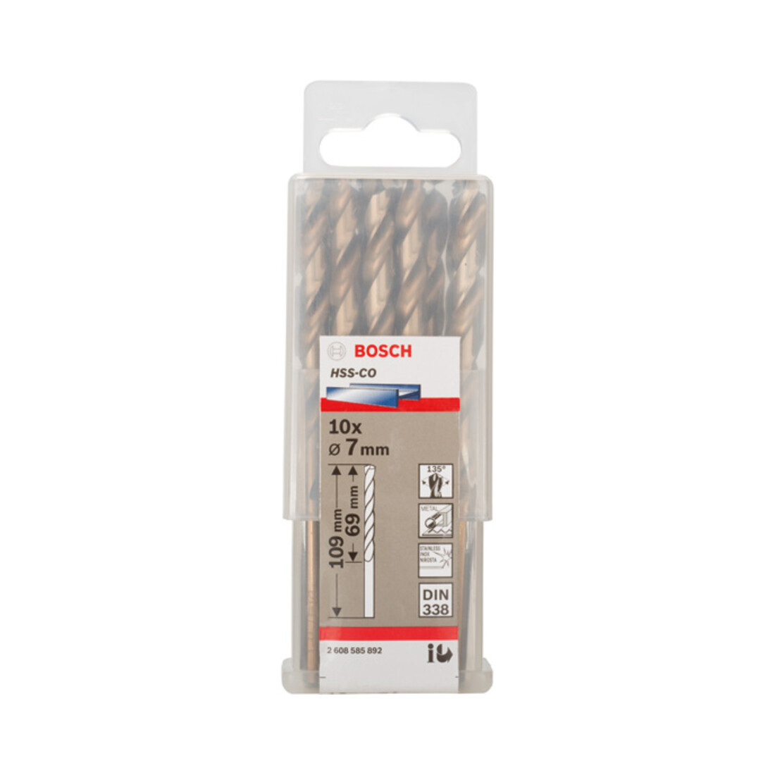 Forets à métaux rectifiés HSS-Co, DIN 338 7 x 69 x 109 mm
