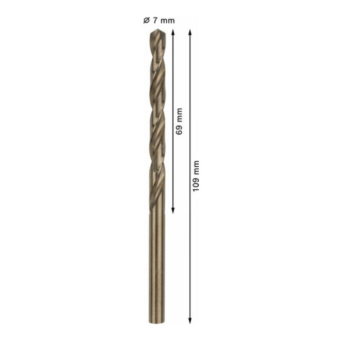 Forets à métaux rectifiés HSS-Co, DIN 338 7 x 69 x 109 mm