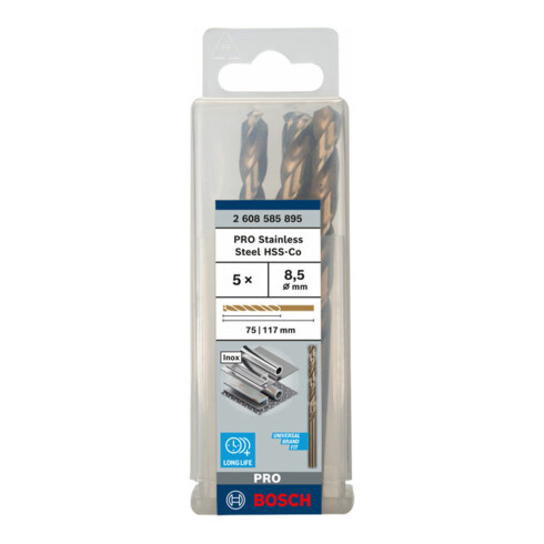 Forets à métaux rectifiés HSS-Co, DIN 338 8,5 x 75 x 117 mm