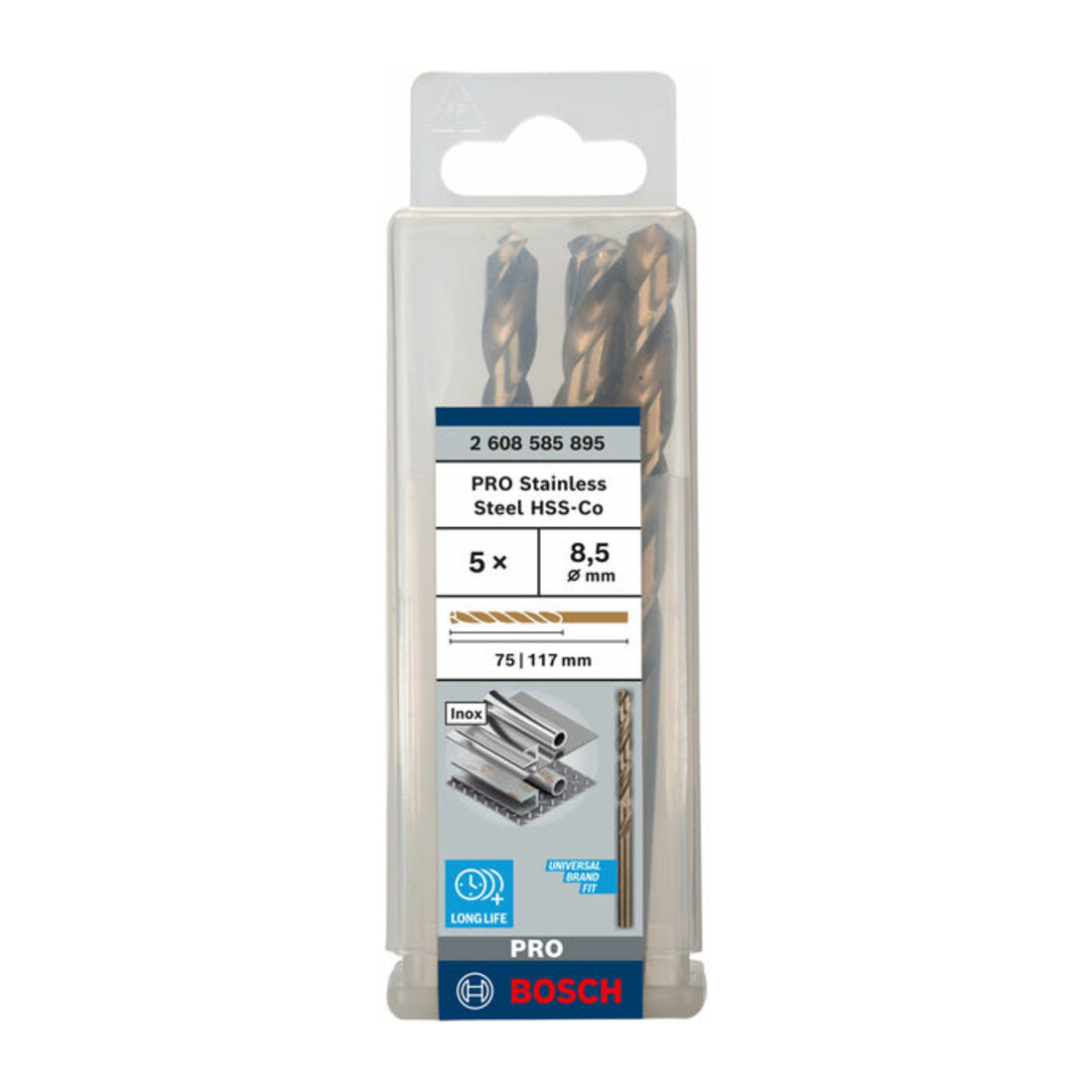 Forets à métaux rectifiés HSS-Co, DIN 338 8,5 x 75 x 117 mm