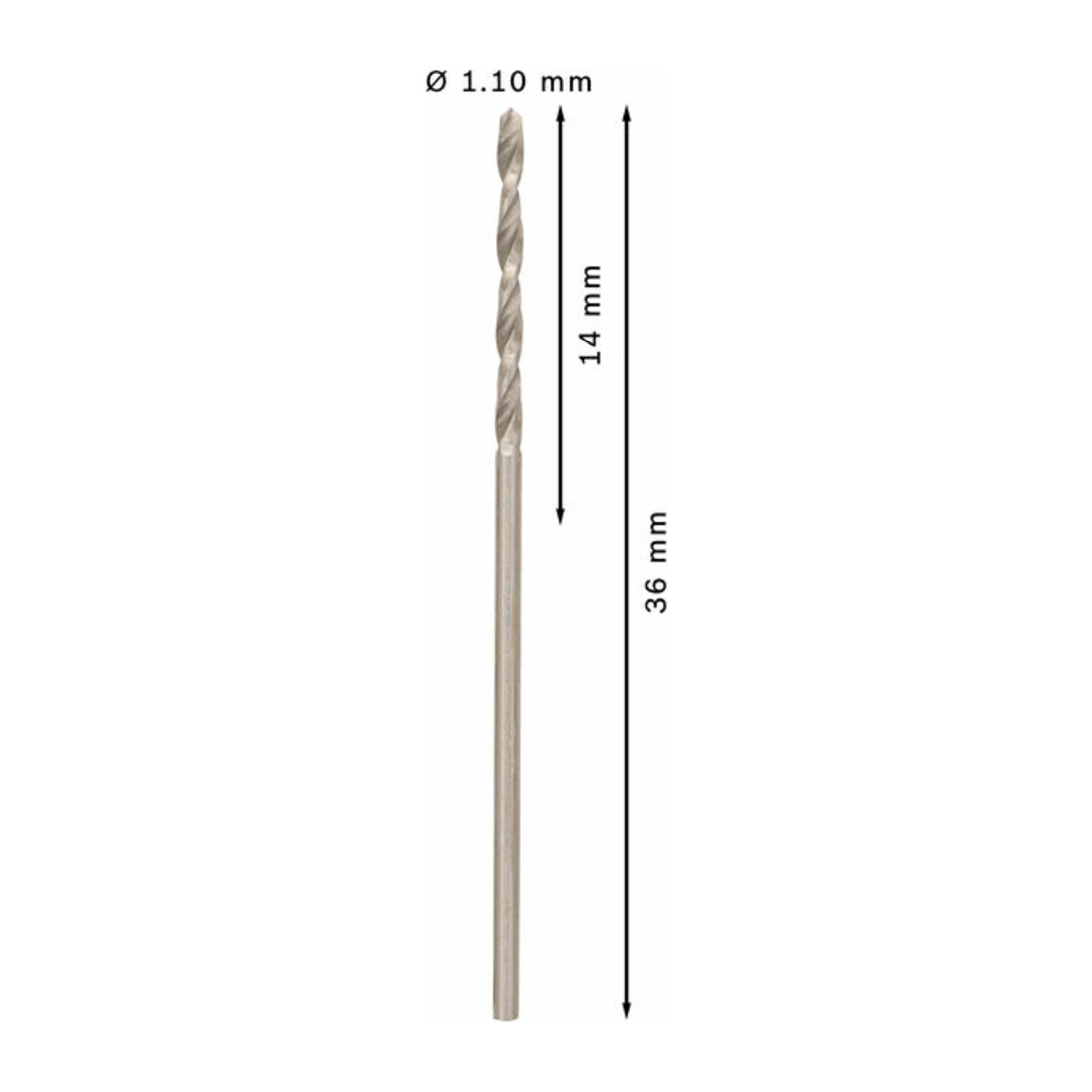 Forets à métaux rectifiés HSS-G, DIN 338 1,1 x 14 x 36 mm