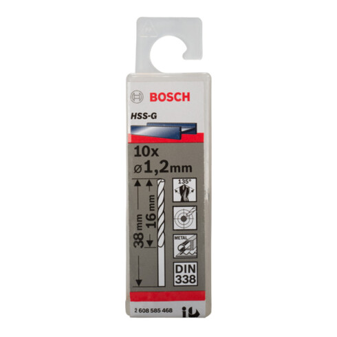Forets à métaux rectifiés HSS-G, DIN 338 1,2 x 16 x 38 mm