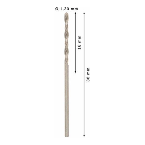 Forets à métaux rectifiés HSS-G, DIN 338 1,3 x 16 x 38 mm