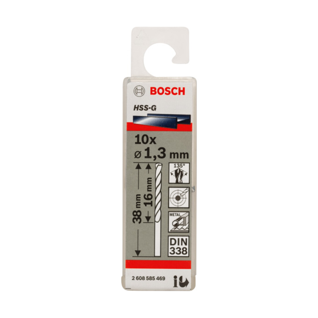 Forets à métaux rectifiés HSS-G, DIN 338 1,3 x 16 x 38 mm