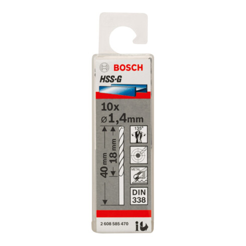 Forets à métaux rectifiés HSS-G, DIN 338 1,4 x 18 x 40 mm