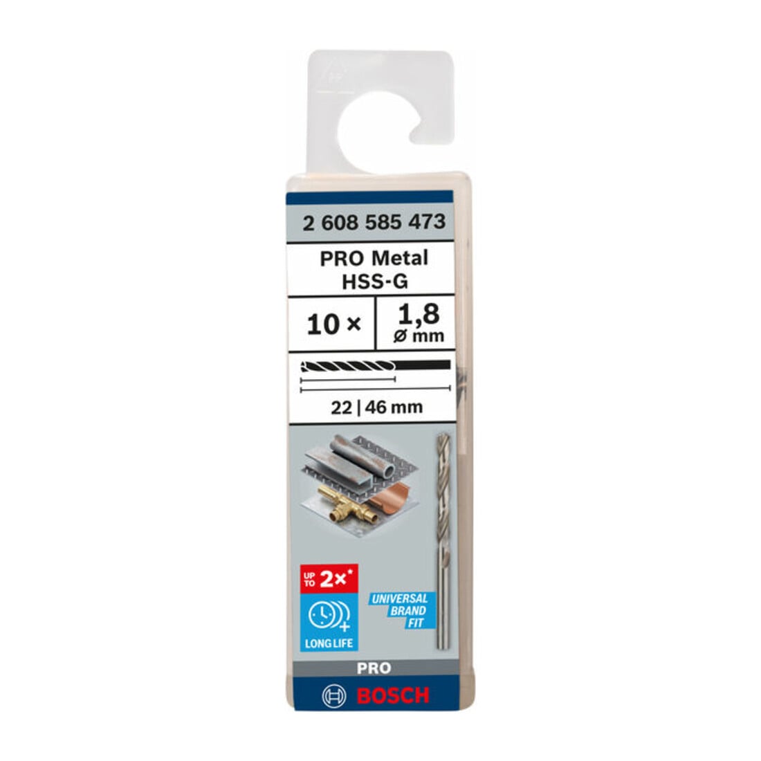 Forets à métaux rectifiés HSS-G, DIN 338 1,8 x 22 x 46 mm