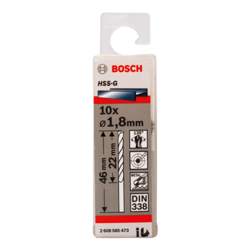 Forets à métaux rectifiés HSS-G, DIN 338 1,8 x 22 x 46 mm