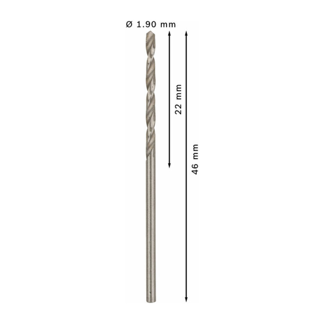 Forets à métaux rectifiés HSS-G, DIN 338 1,9 x 22 x 46 mm