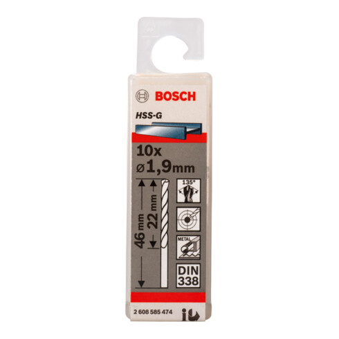Forets à métaux rectifiés HSS-G, DIN 338 1,9 x 22 x 46 mm