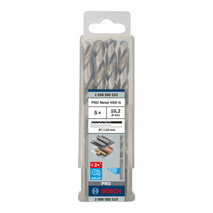 Forets à métaux rectifiés HSS-G, DIN 338 10,2 x 87 x 133 mm
