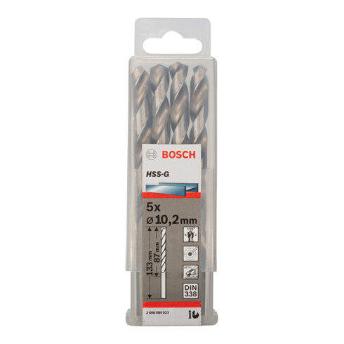 Forets à métaux rectifiés HSS-G, DIN 338 10,2 x 87 x 133 mm