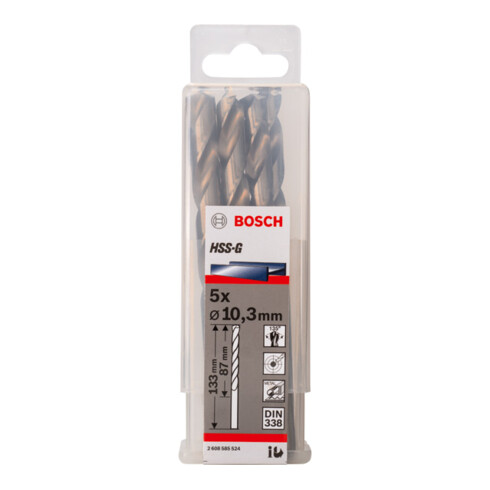 Forets à métaux rectifiés HSS-G, DIN 338 10,3 x 87 x 133 mm