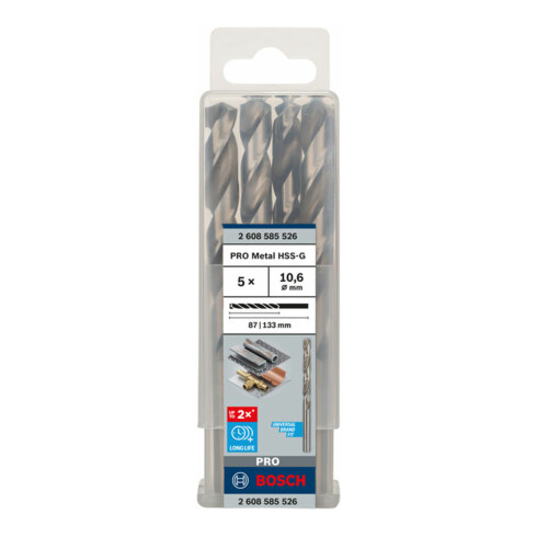 Forets à métaux rectifiés HSS-G, DIN 338 10,6 x 87 x 133 mm