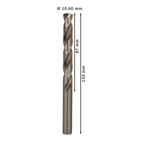 Forets à métaux rectifiés HSS-G, DIN 338 10,6 x 87 x 133 mm