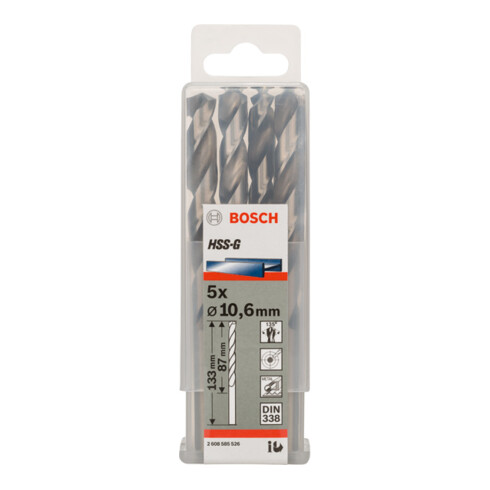 Forets à métaux rectifiés HSS-G, DIN 338 10,6 x 87 x 133 mm
