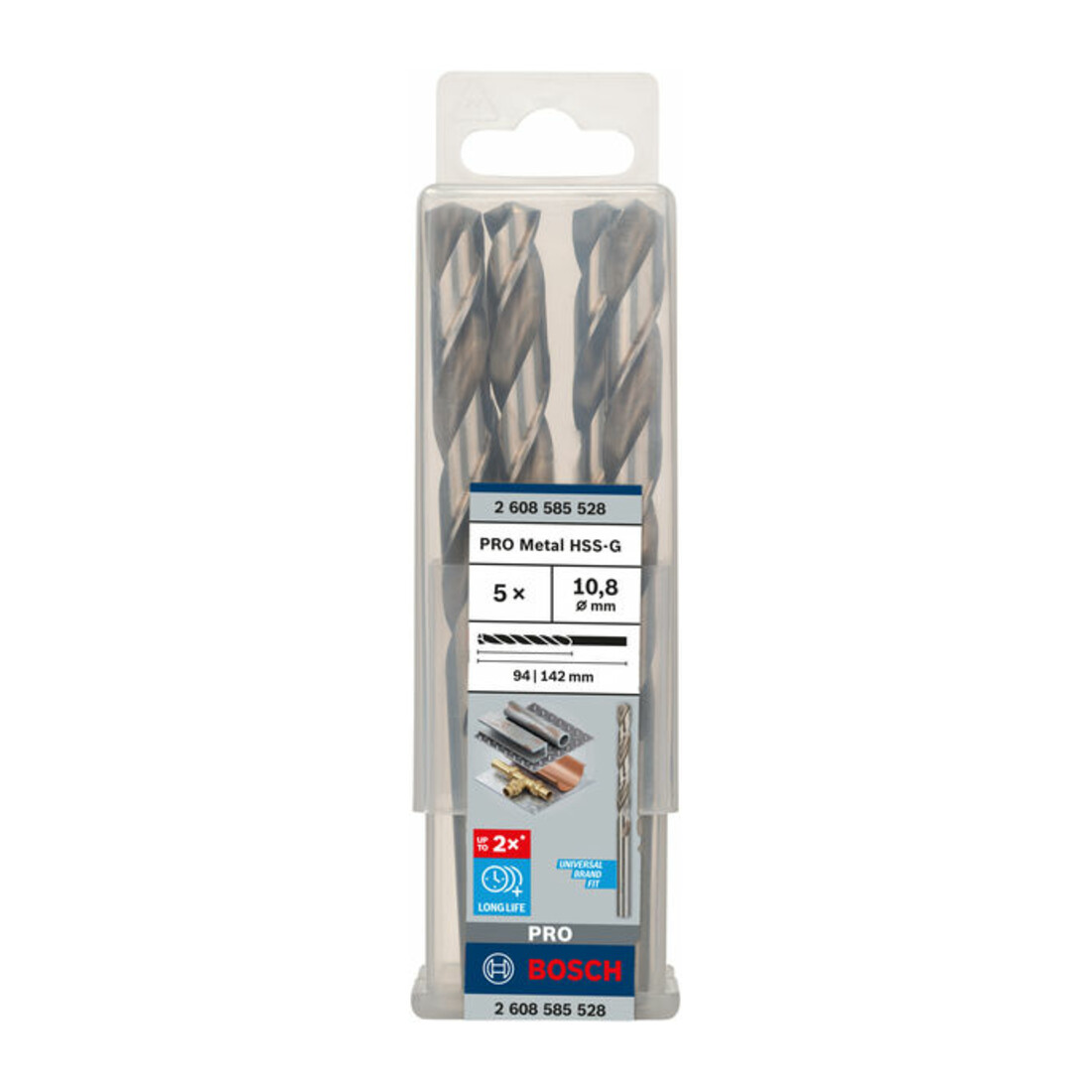 Forets à métaux rectifiés HSS-G, DIN 338 10,8 x 94 x 142 mm