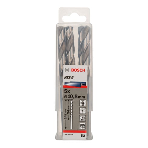 Forets à métaux rectifiés HSS-G, DIN 338 10,8 x 94 x 142 mm