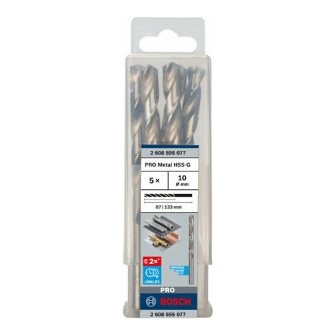 Forets à métaux rectifiés HSS-G, DIN 338 10 x 87 x 133 mm