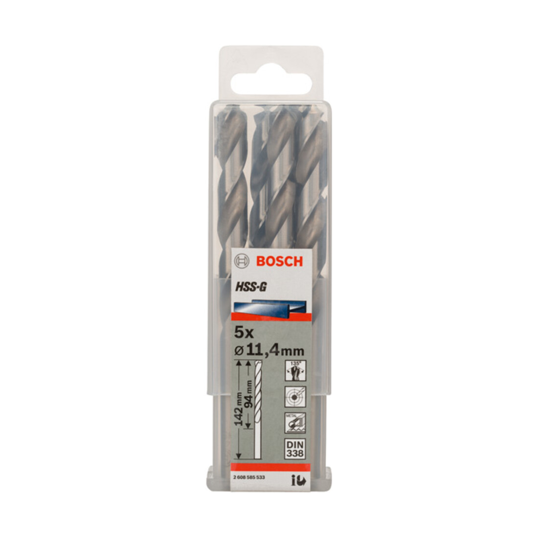 Forets à métaux rectifiés HSS-G, DIN 338 11,4 x 94 x 142 mm