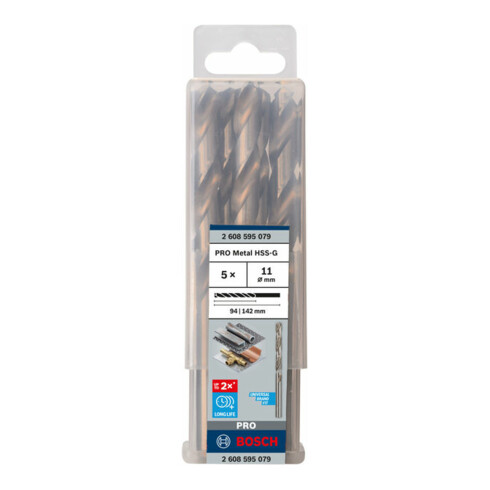 Forets à métaux rectifiés HSS-G, DIN 338 11 x 94 x 142 mm