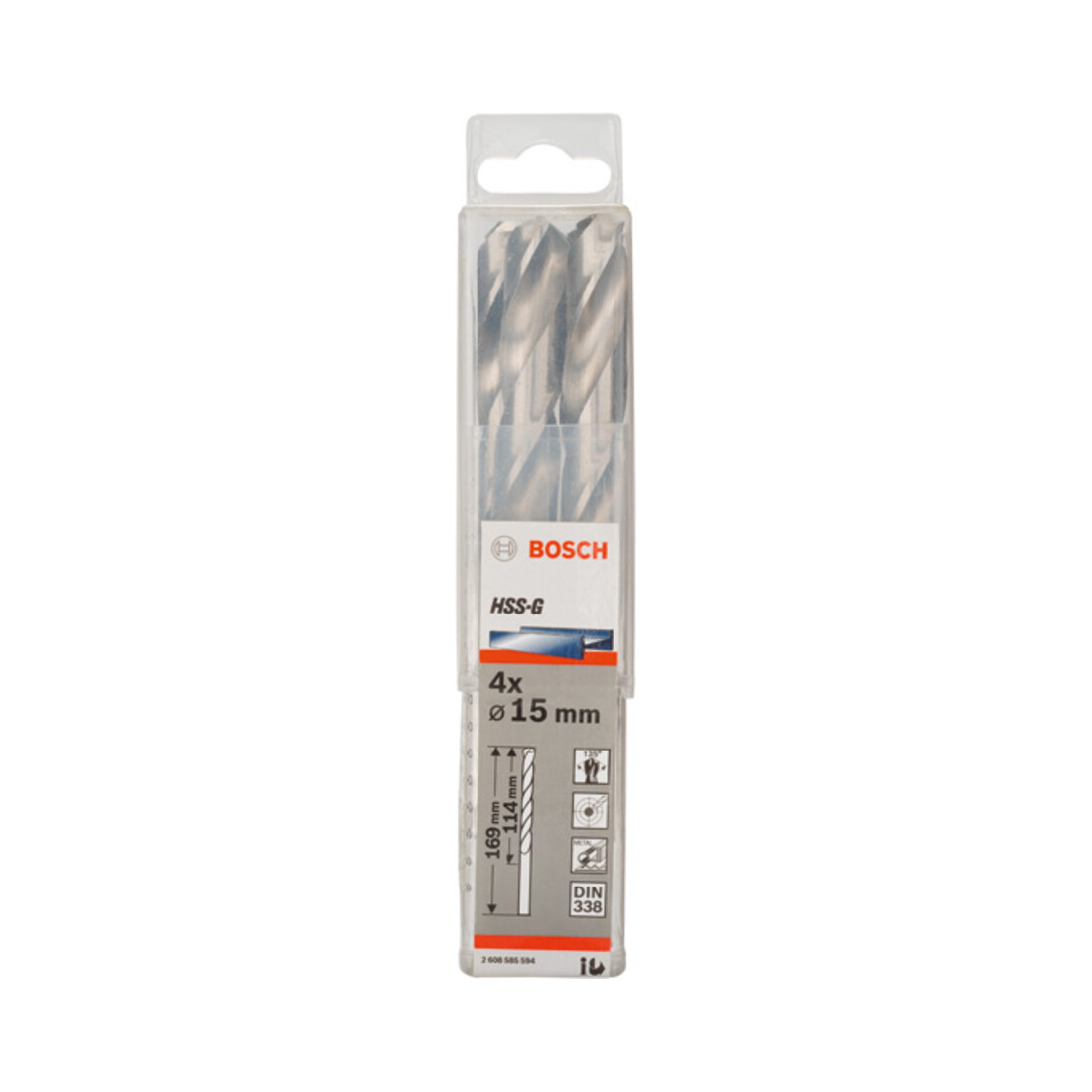 Forets à métaux rectifiés HSS-G, DIN 338 15 x 114 x 169 mm