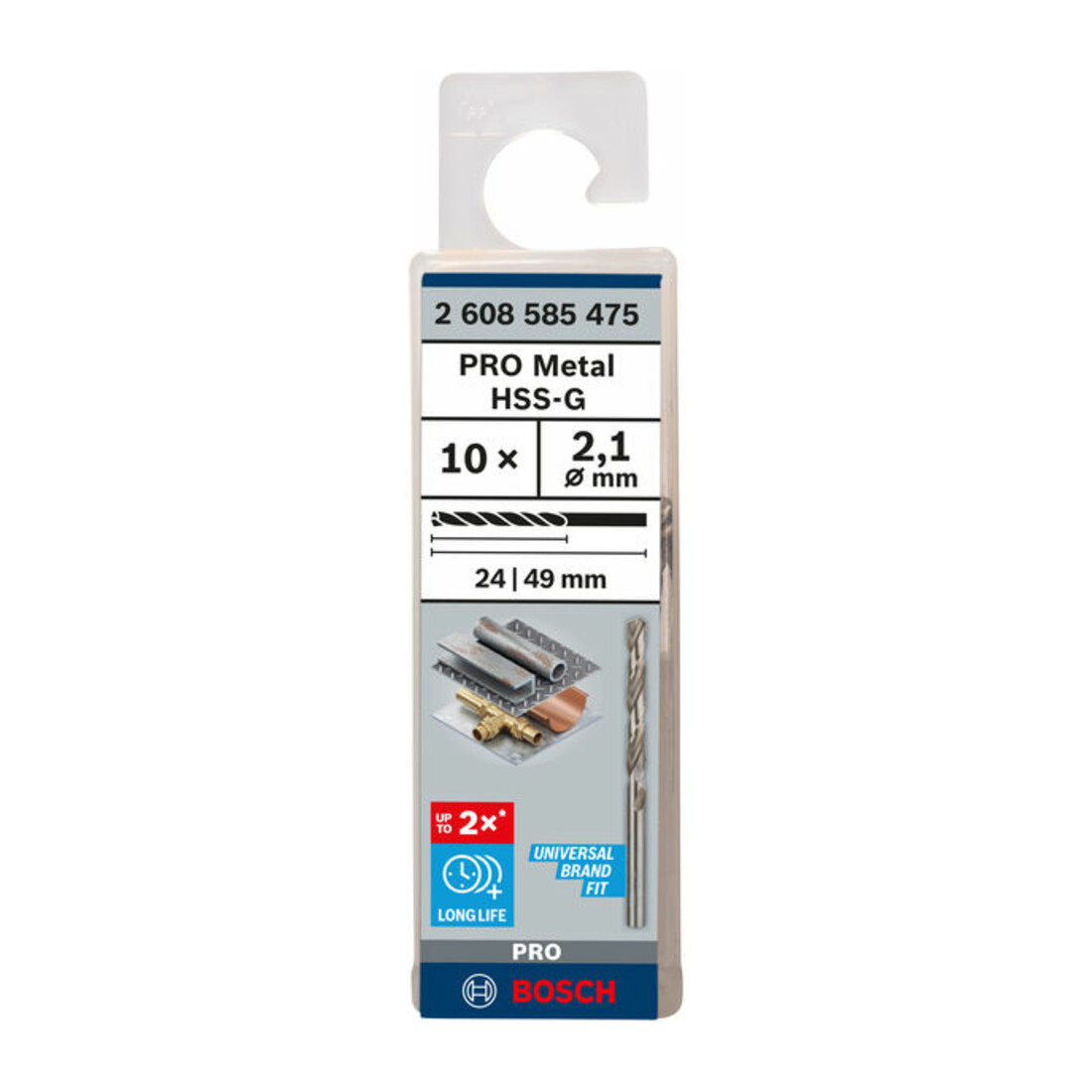 Forets à métaux rectifiés HSS-G, DIN 338 2,1 x 24 x 49 mm