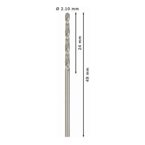 Forets à métaux rectifiés HSS-G, DIN 338 2,1 x 24 x 49 mm