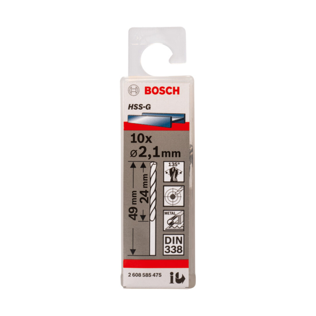 Forets à métaux rectifiés HSS-G, DIN 338 2,1 x 24 x 49 mm