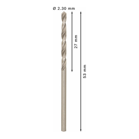 Forets à métaux rectifiés HSS-G, DIN 338 2,3 x 27 x 53 mm