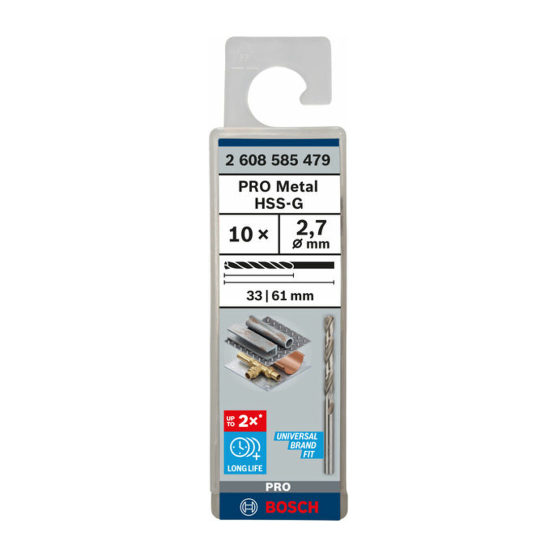 Forets à métaux rectifiés HSS-G, DIN 338 2,7 x 33 x 61 mm