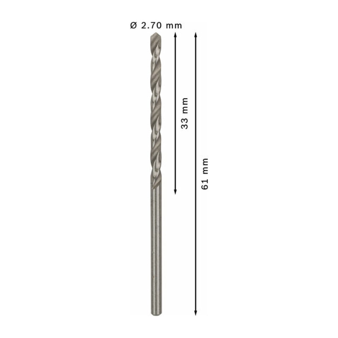 Forets à métaux rectifiés HSS-G, DIN 338 2,7 x 33 x 61 mm