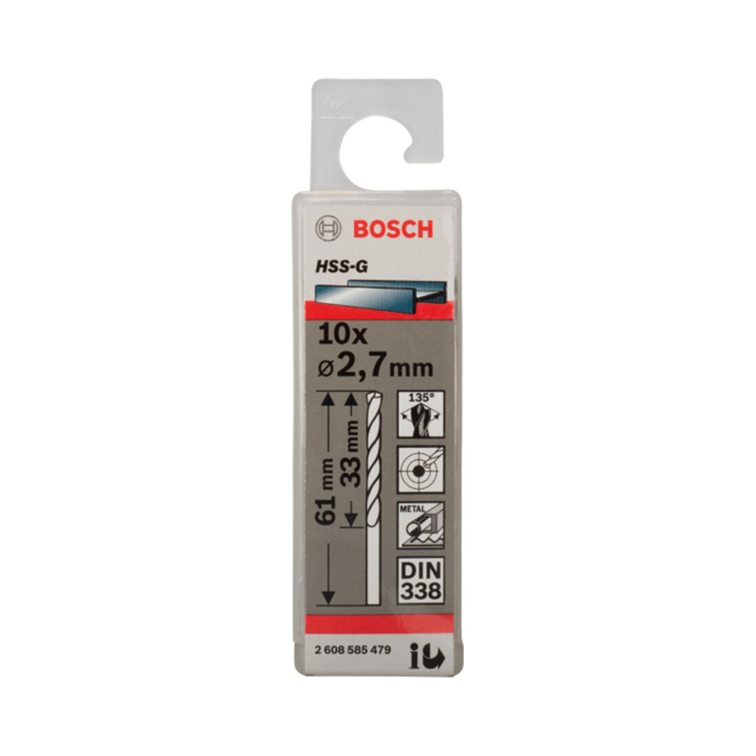 Forets à métaux rectifiés HSS-G, DIN 338 2,7 x 33 x 61 mm