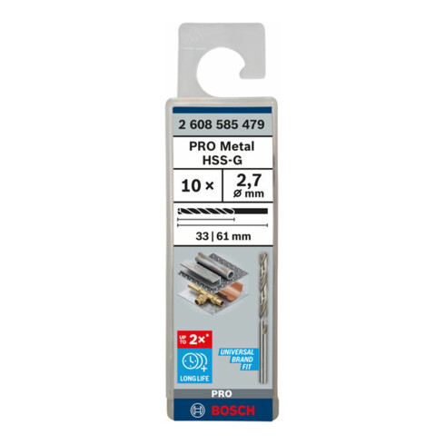 Forets à métaux rectifiés HSS-G, DIN 338 2,7 x 33 x 61 mm