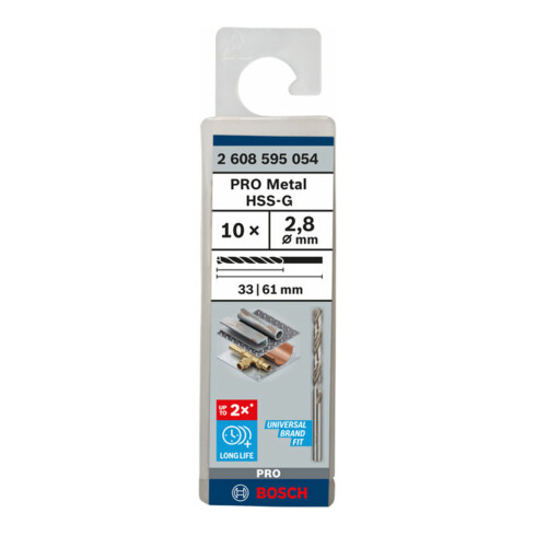 Forets à métaux rectifiés HSS-G, DIN 338 2,8 x 33 x 61 mm