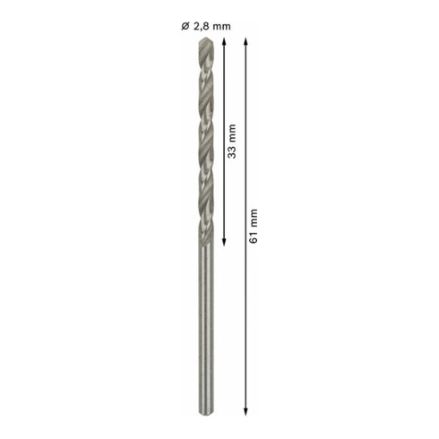 Forets à métaux rectifiés HSS-G, DIN 338 2,8 x 33 x 61 mm