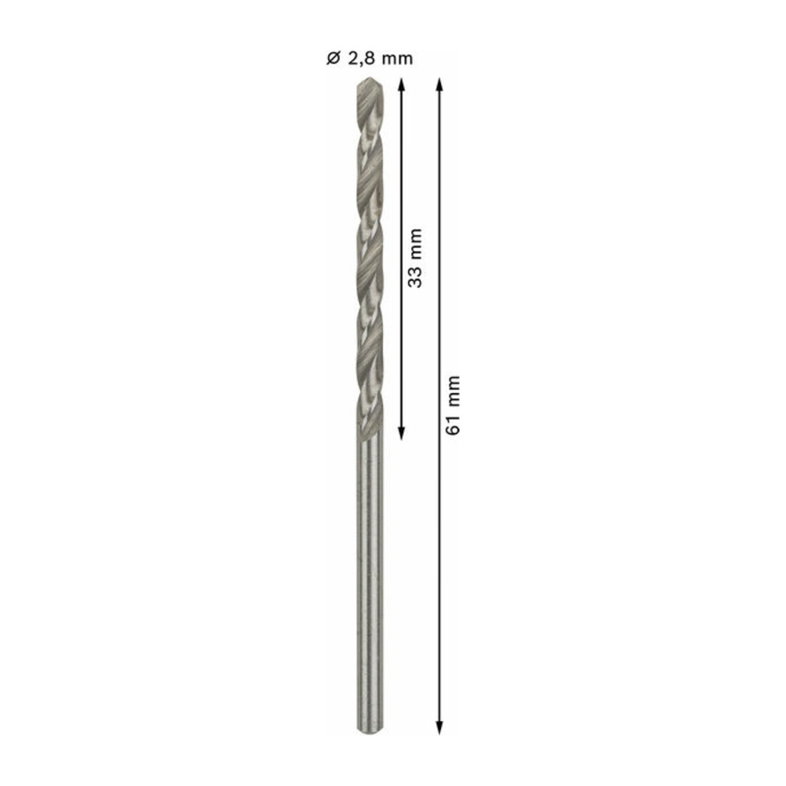 Forets à métaux rectifiés HSS-G, DIN 338 2,8 x 33 x 61 mm