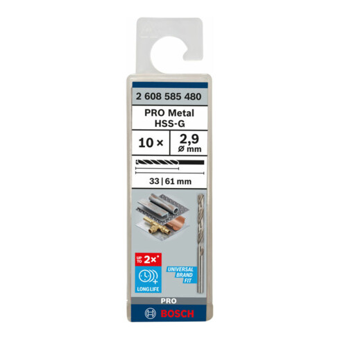 Forets à métaux rectifiés HSS-G, DIN 338 2,9 x 33 x 61 mm