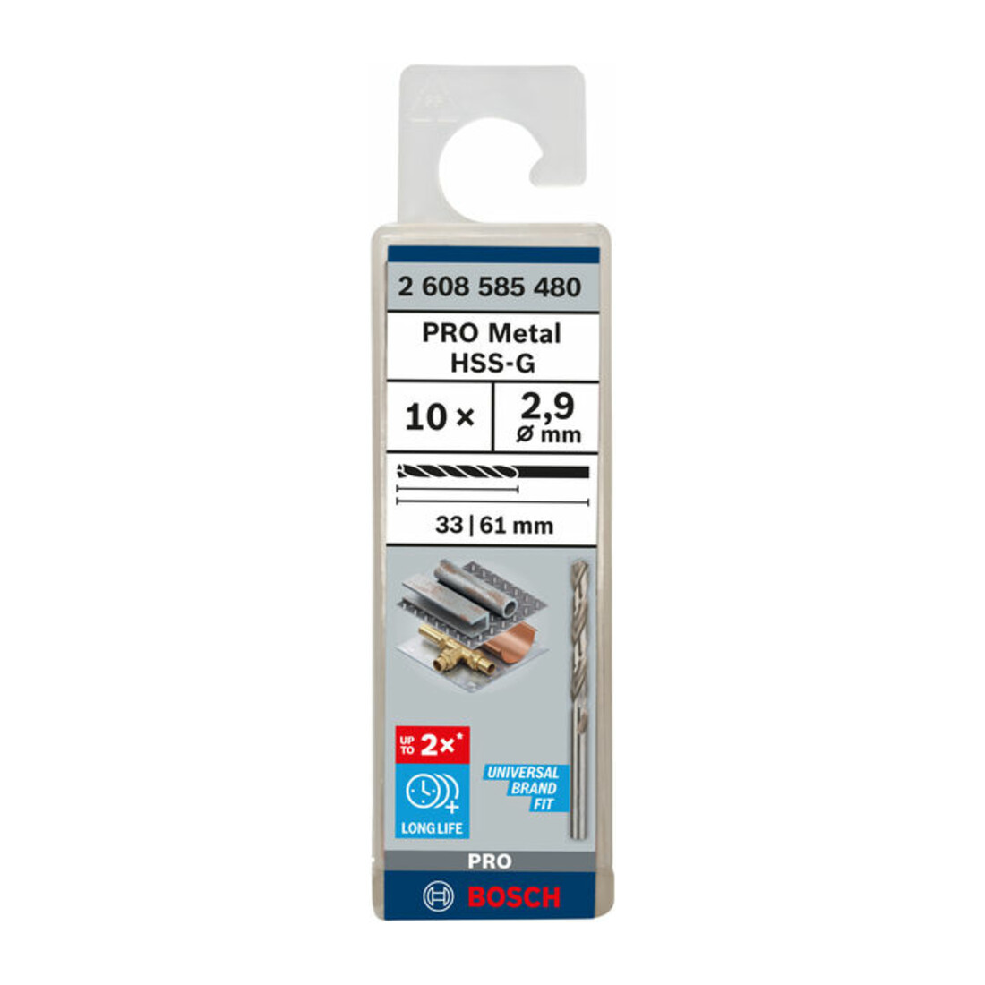 Forets à métaux rectifiés HSS-G, DIN 338 2,9 x 33 x 61 mm