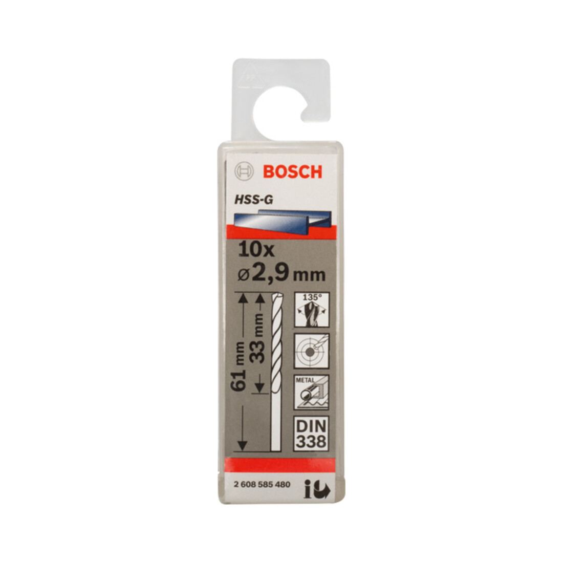 Forets à métaux rectifiés HSS-G, DIN 338 2,9 x 33 x 61 mm