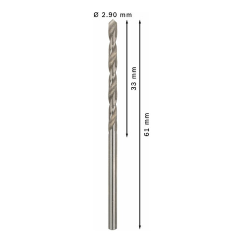 Forets à métaux rectifiés HSS-G, DIN 338 2,9 x 33 x 61 mm