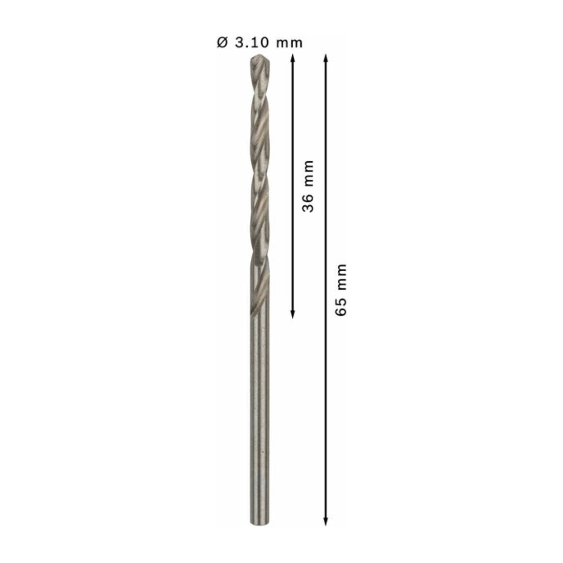 Forets à métaux rectifiés HSS-G, DIN 338 3,1 x 36 x 65 mm