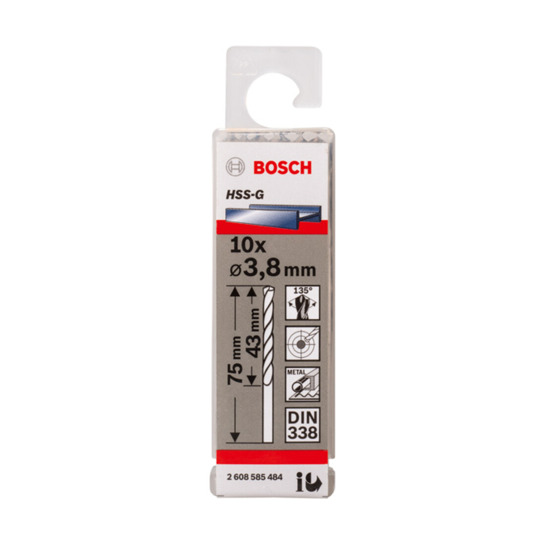 Forets à métaux rectifiés HSS-G, DIN 338 3,8 x 43 x 75 mm