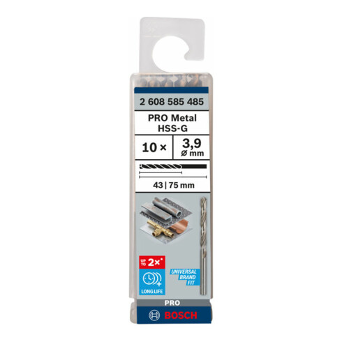 Forets à métaux rectifiés HSS-G, DIN 338 3,9 x 43 x 75 mm