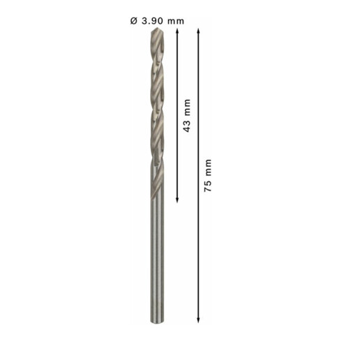 Forets à métaux rectifiés HSS-G, DIN 338 3,9 x 43 x 75 mm